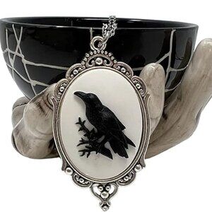 Goth black raven necklace